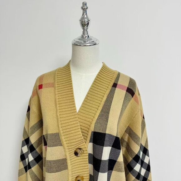 Burberry Beige Wool-Blend Check Cardigan - Picture 5 of 12